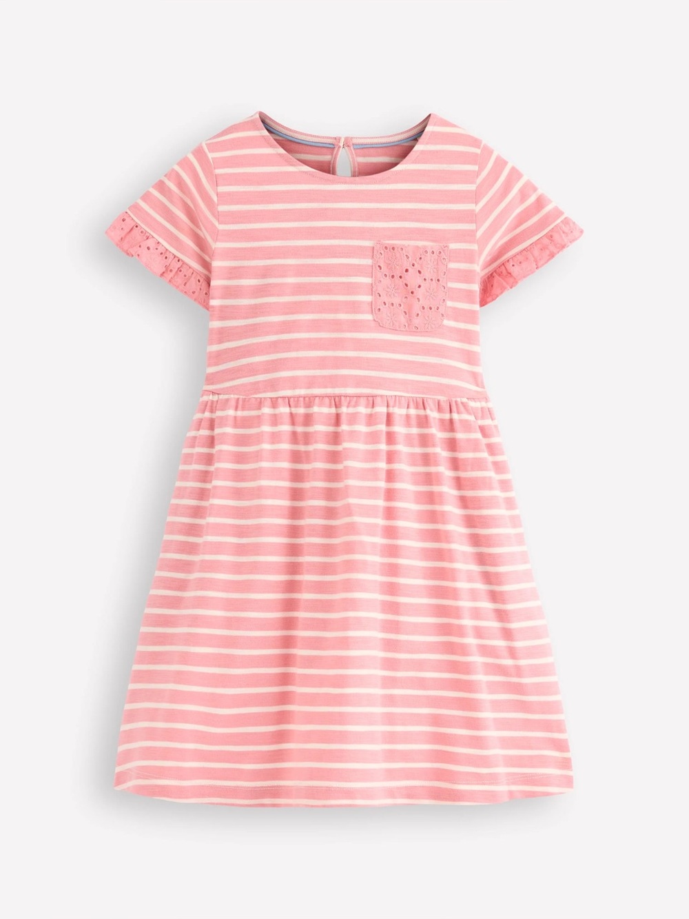 NWOT Mini Boden Pink Striped Eyelet Dress – 3–4Y